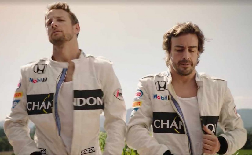 Button & Alonso tävlar genom Chandons vingård